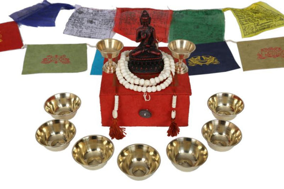 Tibetan Buddha Ritual Box, For Prayer and Meditation-Set of 8 Buddhist Ritual Items