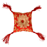 Square Stitched Brocade Cushion(16x4cm) With Tassels Singing Bowl's Cushion