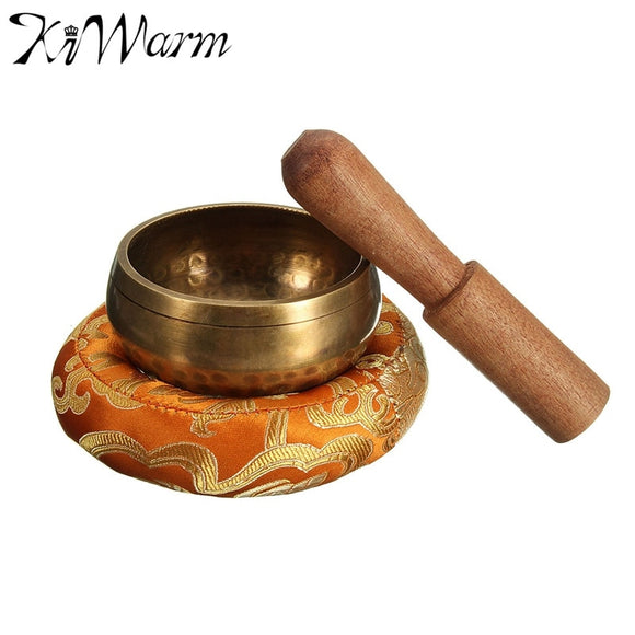 Retro 8cm Hand Hammered Chakra Tibetan Singing Bowl Set Wood Sticker Mat for Meditation Yoga Buddhism Gifts Home Decor Crafts